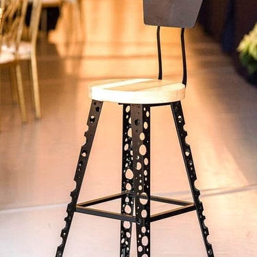 FREE SHIPPING- Designer Bar Stool, Modern Industrial Bar Stool, Counter Height Stools, Scandinavian Style Bar Stools with Back, Effervescent 