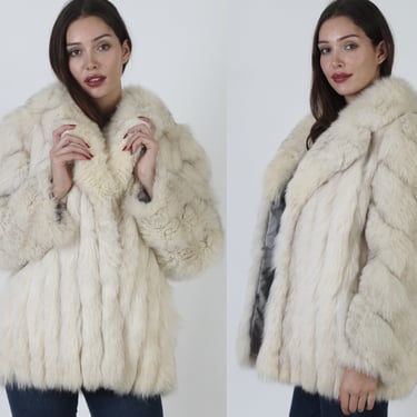 Evans Swirl Sleeve Fox Fur Coat / 80s Plush Womens Arctic Real Jacket / Vintage 1980s Luxurious Designer Coat 