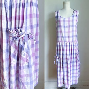 Vintage 1980s Pink & Purple Checkered Cotton Dress / M 