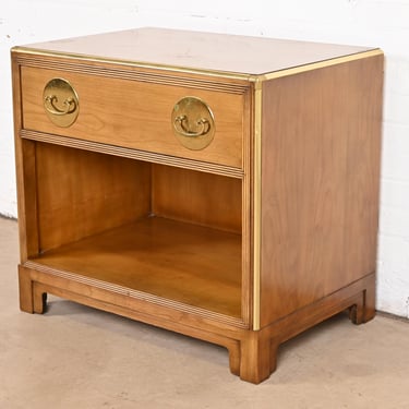Michael Taylor for Baker Furniture Mid-Century Modern Hollywood Regency Cherry Wood and Brass Nightstand