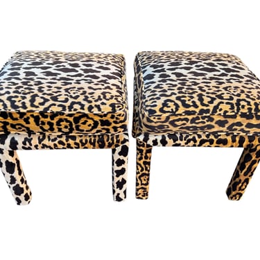 Beautiful pair of leopard velvet stools - ottomans - all new fabric 