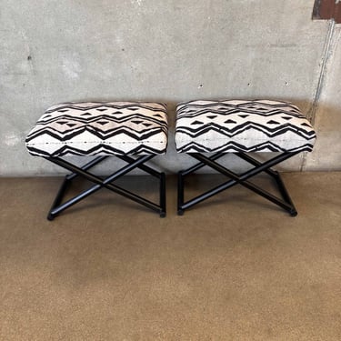 Pair of X-Base Reupholstered Benches