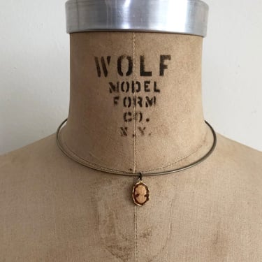 Wire Circle Choker with Cameo Pendant - 1970s 
