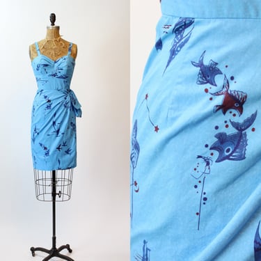 1950s PARADISE HAWAII fish print dress xs | new spring summer 