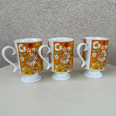 Vintage Modern Royal Crown porcelain pedestal mugs set 3 floral Montage 