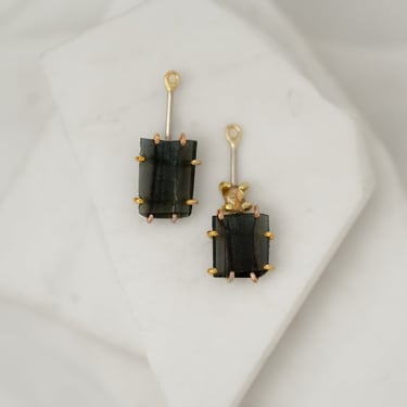 14k-22k Gold Asymmetric Green Tourmaline And Yellow Diamond Drops