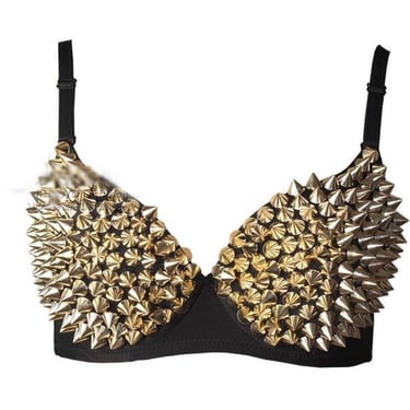 Gold SPIKEY bra FESTIVAL BRA Coachella outfit bustier corset, gold stud bra bustier, boudoir gold embellished bra cupped top size 36 m l 