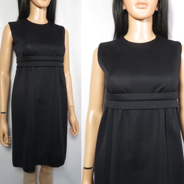 Vintage 60s Mod Empire Waist Belted Little Black Dress Size S 