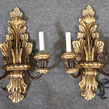 Pair of French Louis XV Gilded Carved Wood Sconces