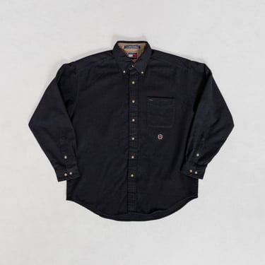 BLACK WOOL SHIRT Vintage Tommy Hilfiger Button Up Workwear Outdoors 90's Oversize / Large Extra Large 