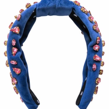 Lele Sadoughi - Blue Velour Headband w/ Pink Gem Embellishments