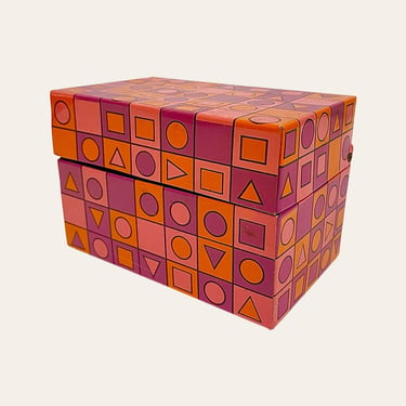 Vintage Recipe Box Retro 1960s Mid Century Modern + Syndicate MFG + Metal + Abstract Design + Pink Orange Purple + Kitchen Paper Storage 