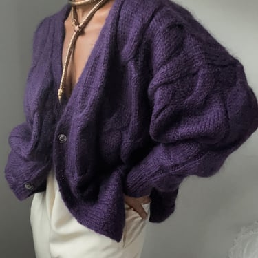 vintage fuzzy oversized mohair cable knit sweater 