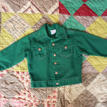 60s 70s Kids' Billy the Kid Green Jean Jacket Size 7/8 