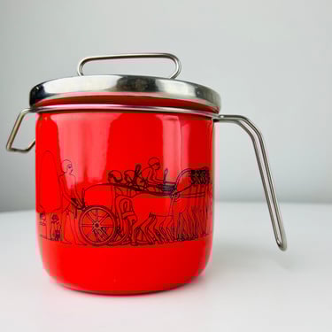Vintage Siltal Pot, enamel cookware, 1960s - '70s made in Italy, ancient Egypt theme, red with black hieroglyphics 