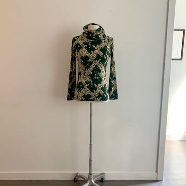 DVF fine acrylic knit geometric green cowl neck top-size S 
