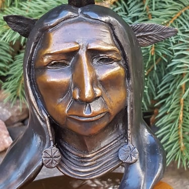 Signed Native American Bronze~Indian Chief Bronze signed DIAZ '84~Figural Bronze~Signed Vintage American Indian Cast Bronze~JewelsandMetals 