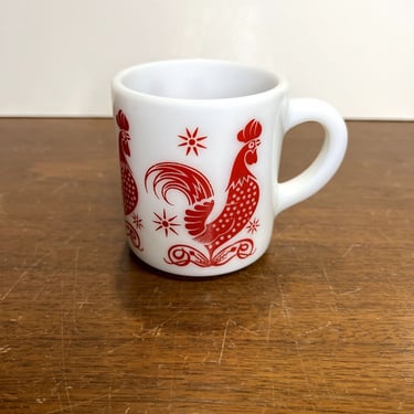 Vintage Hazel Atlas Milk Glass Red Rooster Coffee Mug Mid Century Modern 