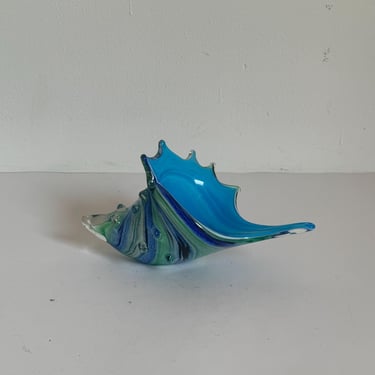 Vintage Blue & Green Murano Glass Style Shell Ashtray / MCM Unique Ashtray / Shell Shape /  Home Decor / 1970s 