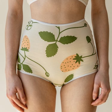 Strawberry Print Underwear, Botanical Graphic Panties, Organic Cotton Lingerie 
