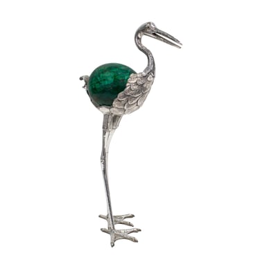 J. Anthony Redmile Exotic Heron Sculpture with Inset Malachite Orb 1970s (Signed)