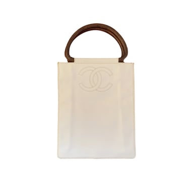 Chanel White Caviar Logo Top Handle Bag