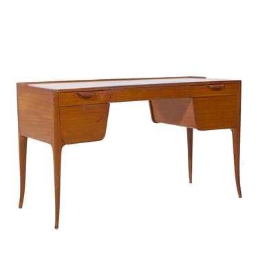 Edward Wormley for Dunbar Model 4725 Mid Century Mahogany and Leather Saber Leg Writing Desk - mcm 