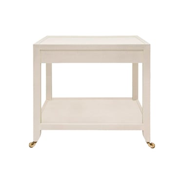 Karl Springer 2-Tier Side Table in Lacquered Linen 2002 (Signed)