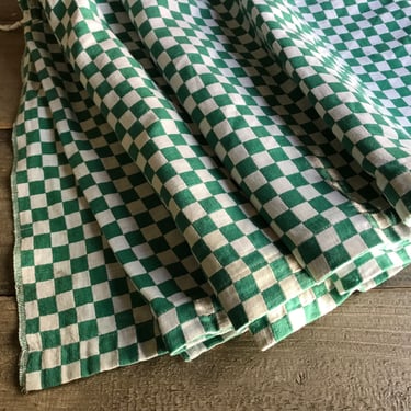 French Green Gingham Check, Curtain Flounce, French Farmhouse Historical Textiles 