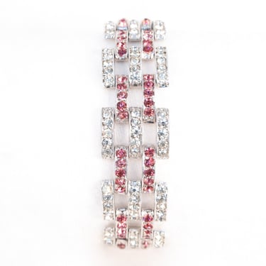 Pink and Crystal Rhinestone Art Deco Bracelet