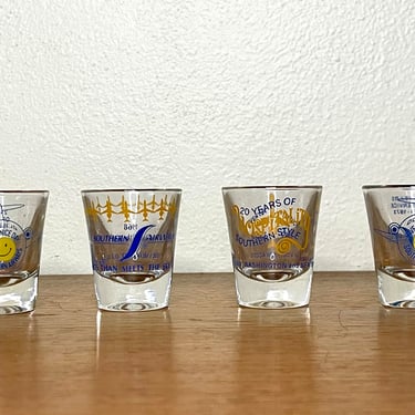 Vintage Set of 4 Southern Airways Glass Advertising Shot Glasses 