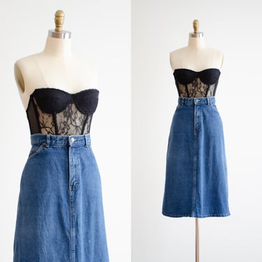 denim midi skirt 80s 90s vintage Lee a-line jean skirt 