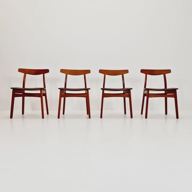 Mid Century Dansih Teak and Leather chair by Henning kaernulf, 1960s Set of 4 