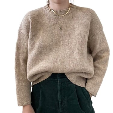 Vintage J Crew Y2K Womens Beige Tan 100% Wool Boxy Cropped Sweater Sz L 