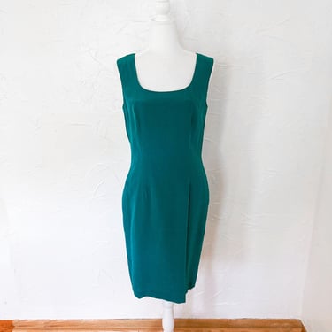 90s Turquoise Silk Sleeveless Minimal Shift Dress | Medium 