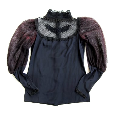 Valerie Porr Couture Blouse, BOHO Style Blouse with Lace Balloon Sleeves, Victorian Style, Stevie Nicks Style, Goth, Button Back Top 