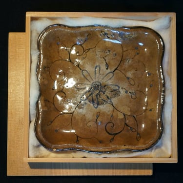 Japan antique Kakusara ceramic plate 1800s Yakimono 