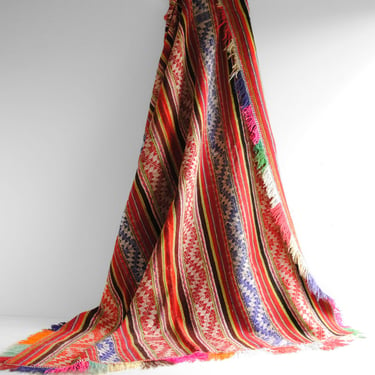 Vintage Handwoven Peruvian Textile Blanket or Rug, Vintage Frazada 