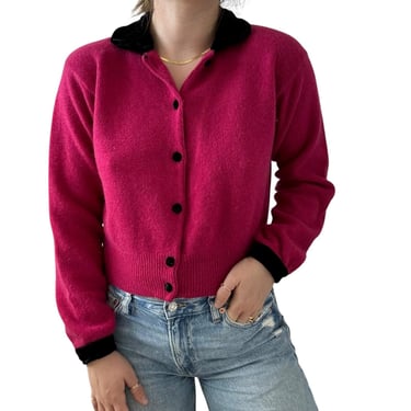 Vintage 1980s Women Robert Scott Hot Pink Angora Lambswool Blend Fluffy Cardigan 