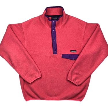 Vintage 90s F1 Patagonia Made in USA Pink & Purple Snap T Fleece Sweatshirt Pullover Size Large 