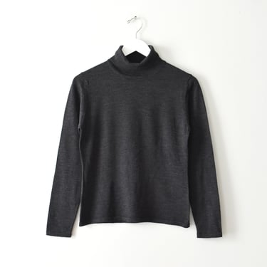 vintage merino wool turtleneck, 90s charcoal gray sweater 