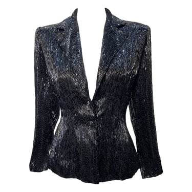 1940's Jet Black Solid Bugle Beaded Evening Blazer Jacket