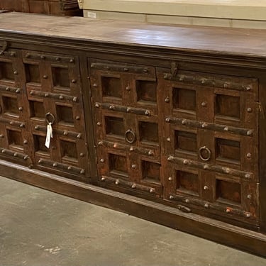 Large Espresso Brown Teak Console with Vintage Indian Doors by Terra Nova Furniture Los Angeles 