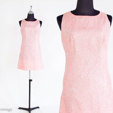 1960s Metallic Pink Mini Dress | 60s Bubblegum Pink Shift Dress | Twiggy Dress | Small 