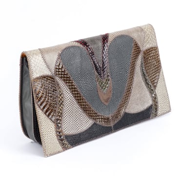 Snakeskin Patchwork Envelope Clutch