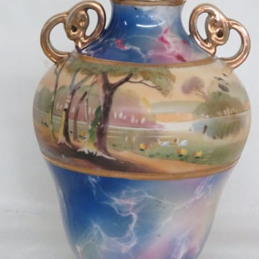 Nippon Hand Painted Vase with Two Gilded Handles 2782B