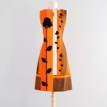 Chic 1960's Dutch Designed Novelty Print Cotton Shift Dress / S