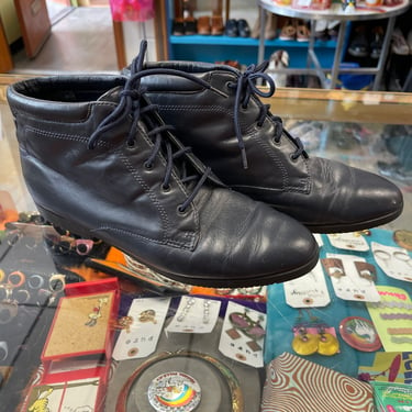 Navy Granny Boots Vintage 1990s Lace Up Boots Ellemenno  Navy Blue Leather Ankle Boots size 9 1/2 M 