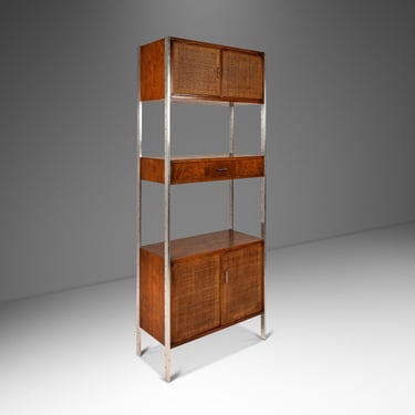 Mid-Century Modern Wall Unit / Bookcase / Display Cabinet in Walnut & Stainless Steel by Jack Cartwright for Founders, USA, c. 1960s 