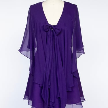1960s Dress Chiffon Young Edwardian Purple Mini XS/S 